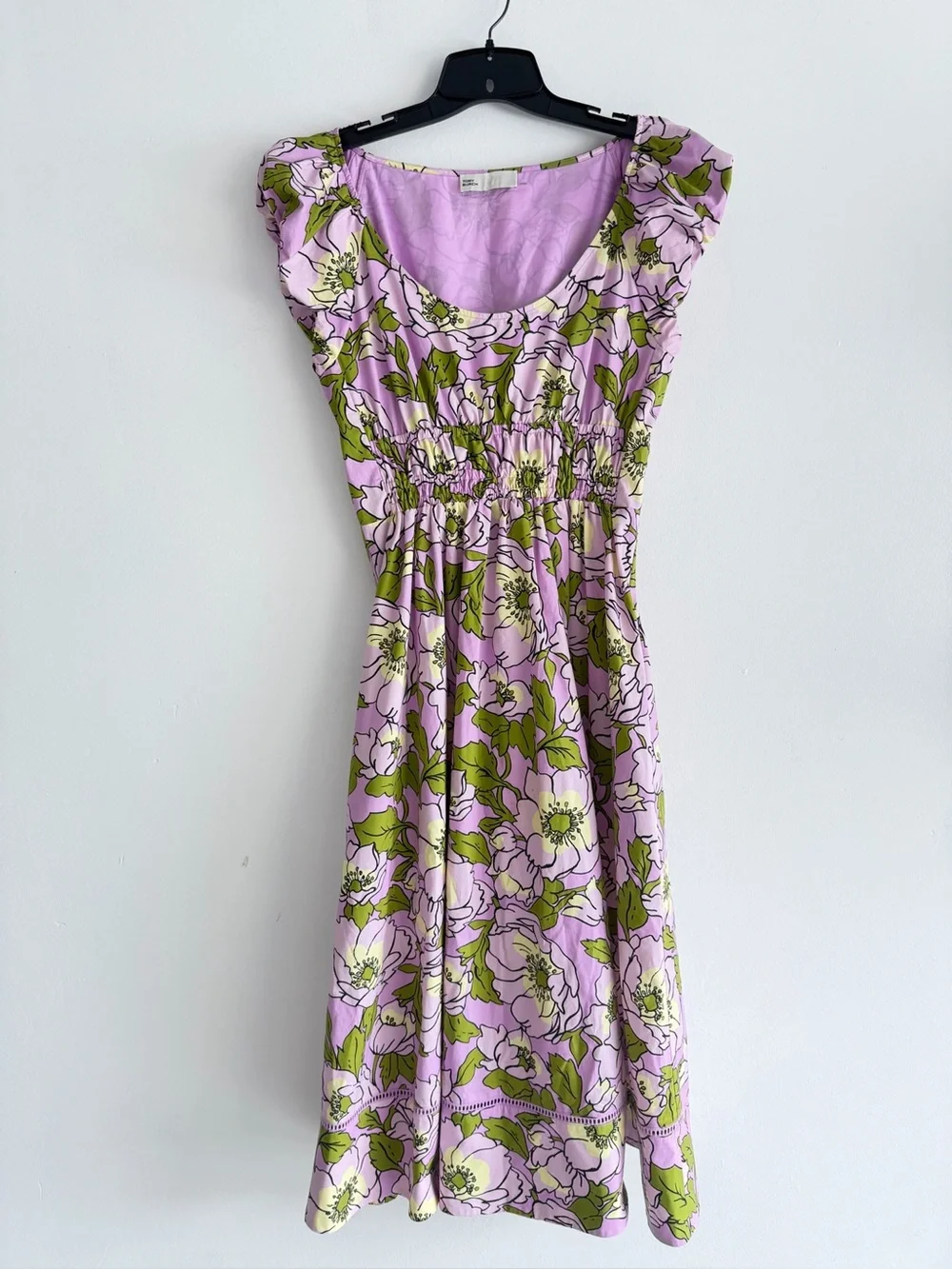 Tory Burch Pink Floral Smocked Cotton Dress Size 10 8719